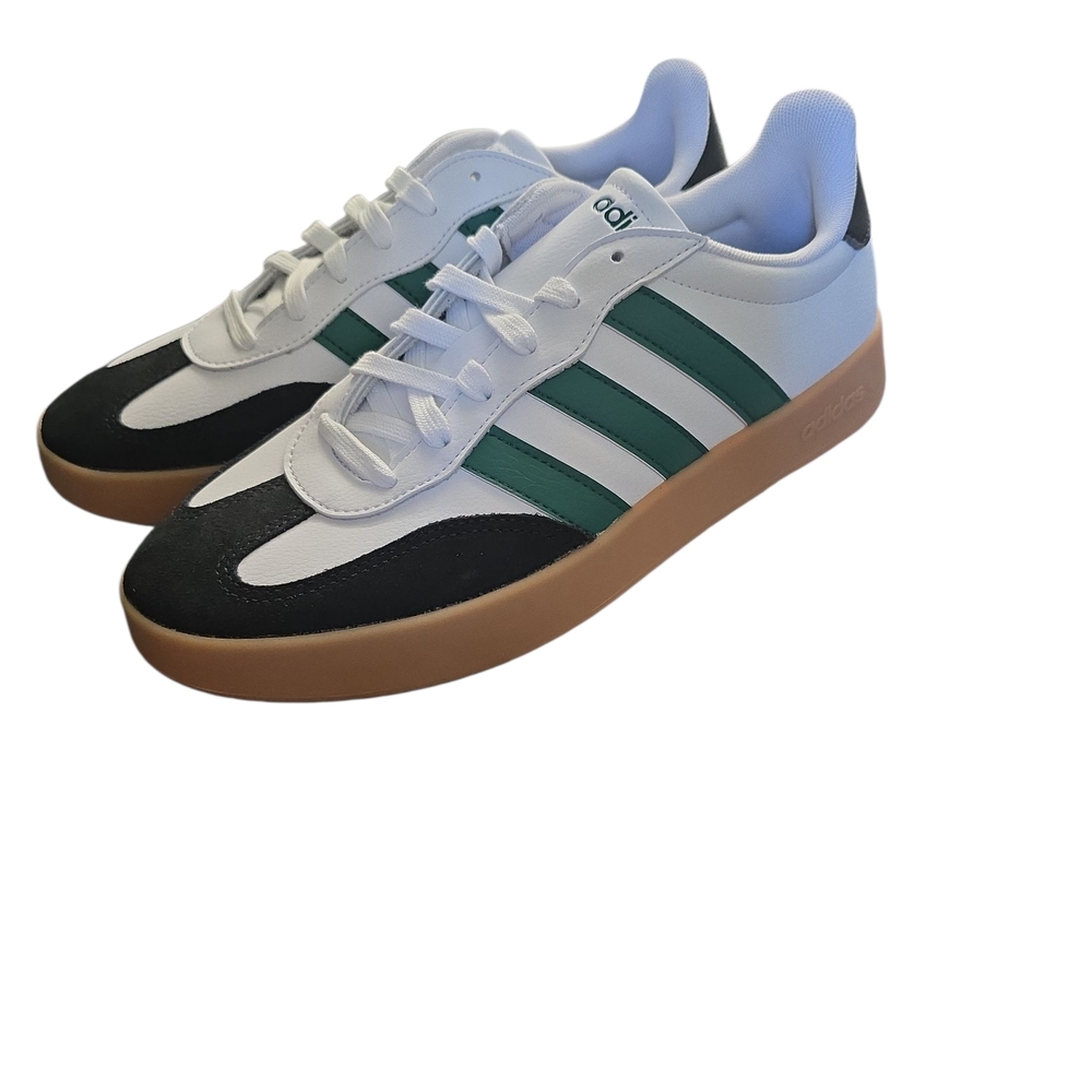 New Adidas Men's White, Black, and Green Sneakers